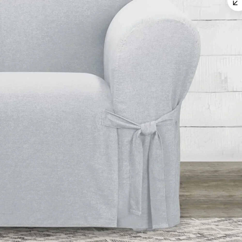 Farmhouse Basketweave Box Cushion One Piece Slipcover with Ties, Armchair Cover